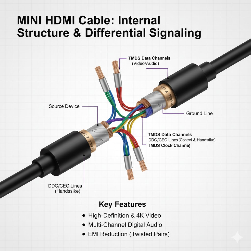 mini HDMI Cable：internal structure &Differential Signaling
