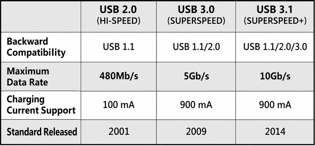 Comparison of previous USB specifications